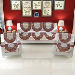 BIGGER FISH Maroon Cotton Sofa Cover With Arms-image-83