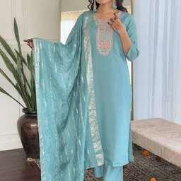 Siya Fashion Floral Yoke Design Thread Work Straight Kurta With Trousers & Dupatta-picture-55