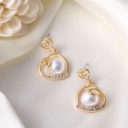 DressBerry Heart Shaped Beads & Stone-Studded Drop Earrings-image-88