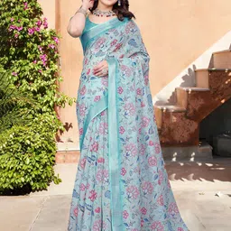 Mitera Floral Zari Pure Cotton Saree-image-74