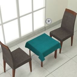 BIGGER FISH Teal 2-Seater Self Design Quilted Square Velvet Table Cover-36