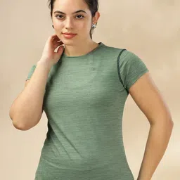 THIRD ELEMENT Women Upf50 Striped Round Neck Cotton T-shirt-image-15