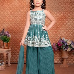TOONKY Girls Embroidered Sleeveless Anarkali Kurti & Palazzo With Dupatta-image-45