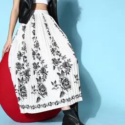 SASSAFRAS Grey Floral Pleated Form Skirt-image-31