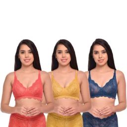AROUSY Orange & Yellow Self Pattern Bra Panty Set - Pack Of 3-image-90