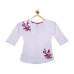 Blue Giraffe Kids White Cotton Floral Print T-Shirt-picture-14