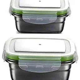 Femora High Steel Rectangular Lunch Box with Air Tight Lid (350 ml) - Set of 2-41