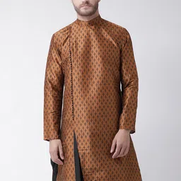 DEYANN Men Copper-Toned & Black Printed Straight Kurta-image-19