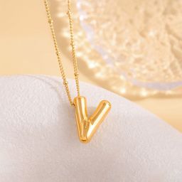 Designs & You Stainless Steel Gold-Plated Alphabet V Contemporary Pendant with Chain-image-51