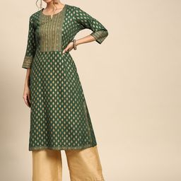 Gerua By Libas Women GreenGolden Ethnic Motifs Printed Kurta-image-15