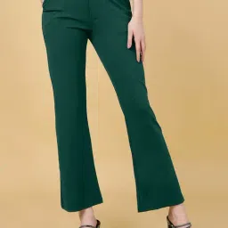 FITHUB Green Relaxed Fit High Rise Bootcut Trousers-image-39