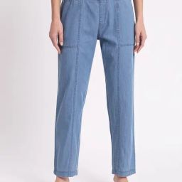 Angelfab Sky Blue Denim Straight Fit High Rise Trousers-picture-26