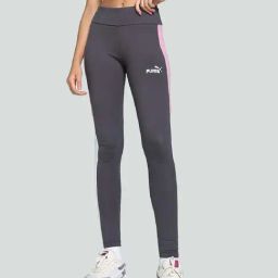 Puma Galactic Grey Cotton Logo Print Mid Rise Leggings-image-16