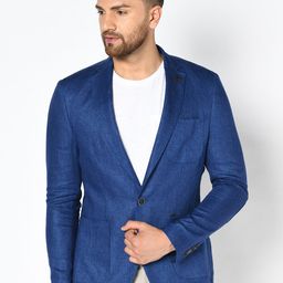 Blackberrys Men Navy Blue Solid Slim-Fit Single-Breasted Casual Blazer-image-61