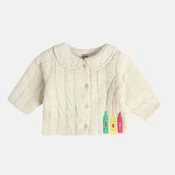 MINIKLUB Girls Cream Solid Full Sleeves Jacket-image-20