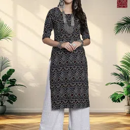HERE&NOW Selection Of 2 Bandhani Printed Round Neck Straight Kurtas-picture-17