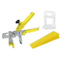 FLAMINGO ENTERPRISE Tile Leveling System Kit 100 Wedges 200 Clip 3 mm Multi Utility Plier Yellow & White, FM-539-17