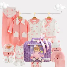 Little Surprise Box Kids Pink Cotton Regular Printed Baby Hamper Clothing Set-image-81