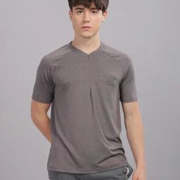 DOMIN8 Grey Solid Short Sleeves Tshirt-image-59