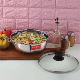 HAZEL Silver Stainless Steel Kadhai with Glass Lid 1900 ml-39