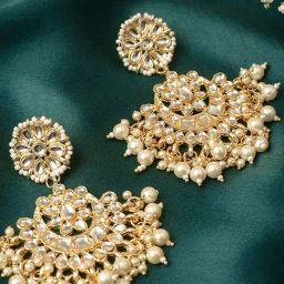 OOMPH Gold Tone Kundan Ethnic Dangler Earrings-21