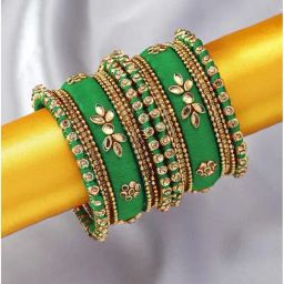 Peora Golden Green Oxidized Bangles Set for Women-image-53