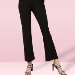 FITHUB Black Relaxed Fit High Rise Bootcut Trousers-image-32