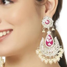 OOMPH Rani Pink Meenakari Floral Design Dangler Earrings-4