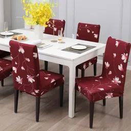 GIFTS ISLAND Set Of 6 Maroon Floral Printed Chair Covers-image-32