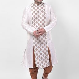 DEYANN PLUS Men Off White & Brown Ethnic Motifs Printed Kurta-image-24