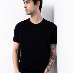 Spykar Black Cotton Slim Textured T-Shirt-picture-13
