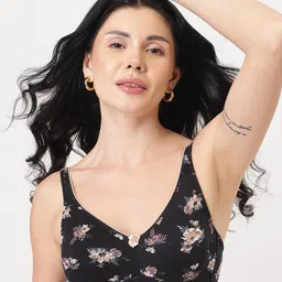 DressBerry Black Floral Printed Full Coverage Non Padded Everyday Bra - All Day Comfort-14