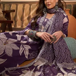 Sangria Floral Printed Pure Cotton Straight Kurta Trousers With Dupatta-image-94