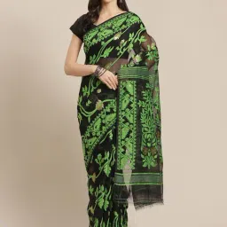 Kalakari India Black & Green Woven Saree-image-12