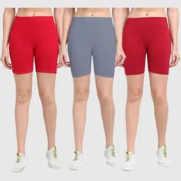 Gracit Red & Grey Cotton Sports Shorts - Pack Of 3-image-46