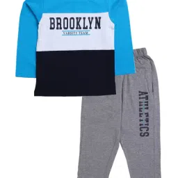 Smarty Kids Blue & Grey Graphic Print T-Shirt with Pyjamas-image-20