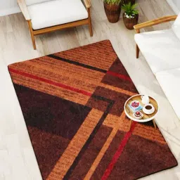 Bianca Brown & Red Microfibre Non-Slip Rug-7