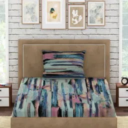 Petal Home Aquarelle Abstract Blue 300 TC Cotton Single Bed Sheet with 1 Pillow Cover-picture-36