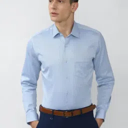 Van Heusen Blue Cotton Regular Fit Self Pattern Shirt-picture-27