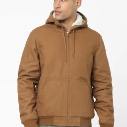 Celio* Tan Cotton Regular Fit Hooded Jackets-image-69