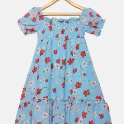 Kiddopanti Kids Blue & Red Floral Print Dress-picture-12