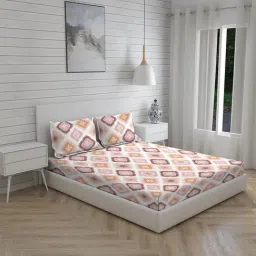 Boutique Living Akira Printed Brown 225 TC Cotton Queen Bed Sheet with 2 Pillow Covers-image-42