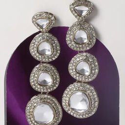 OOMPH Gold Kundan IndoWestern Long Dangler Earrings-image-43