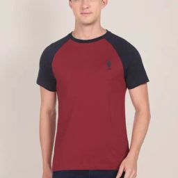 U.S. Polo Assn. Maroon Cotton Regular Fit Colour Block T-Shirt-picture-15