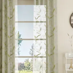 GM Sheer Embroidery White & Green Polyester 7 ft Eyelet Ring Top Door Curtain - Set of 1 PC-8
