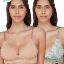Inner Sense Beige & Green Printed Half Coverage Bralette - Pack of 2-picture-6