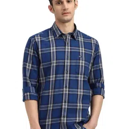 Arrow Navy Blue & Black Cotton Slim Fit Checks Shirt-picture-14