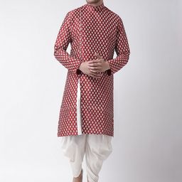 DEYANN Men Red & Off-White Printed Kurta with Patiala-image-99