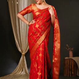 Saree Mall Red Woven Saree With Unstitched Blouse-picture-47