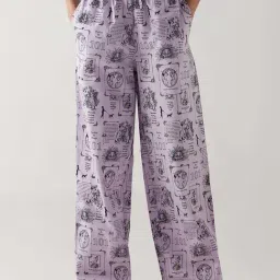 Bewakoof Purple Print Cotton Regular Fit Pyjamas-picture-1